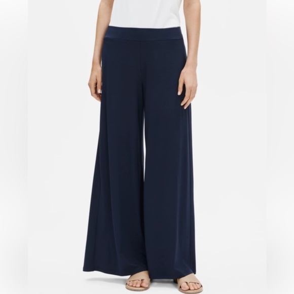 EILEEN FISHER Viscose Jersey Wide-Leg Pant, Midnight Blue, M, NWT - Picture 1 of 5